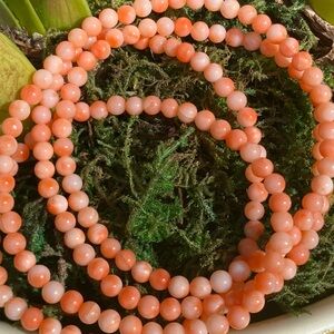 Vintage Peach Coral Bead Necklace 30” Continuous Strand
